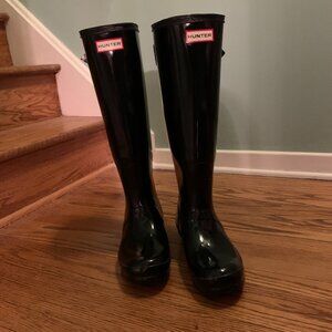 Hunter Shiny Black Rain Boots - Ladies Size US8